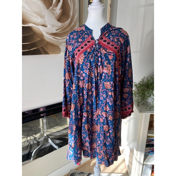 Natalie Martin Fiore Dress Women XS Navy Ditsy Micro Floral Peasant Cottage Boho - Picture 1 of 12